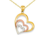 Triple Open Heart Pendant Necklace in 14K Pink and Yellow Gold